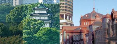 Der Fujimi-Turm (links) und Hbf Tokyo (rechts)